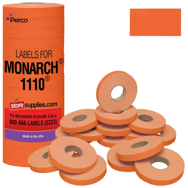 Perco Fluorescent Red Pricing Labels for Monarch 1110 Price Gun - 16 Rolls, 17,000 Pricemarking Labels - Image 1
